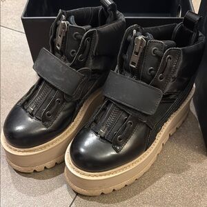 Black High-Top Sneakers with Beige Soles